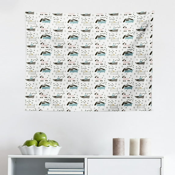 Scandinavian Tapestry, Hand Drawn Hedgehog with Go Wild Lettering Words Tribal Feathers Design, Fabric Wall Hanging Decor for Bedroom Living Room Dorm, 2 Sizes, Multicolor, by Ambesonne