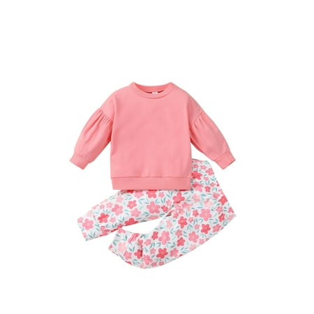 

2 Pieces Toddler Kids Outfits Letters Print Long Sleeves T-Shirt Top + Floral Pants Clothing Set