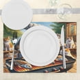 thumbnail image 3 of Ambesonne Cat Place Mats Set of 4, Funny Chef Kitty Grilling Fish, Standard Size, Green Orange, 3 of 5