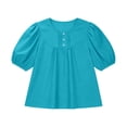 thumbnail image 5 of Sevevn Women's Fashion Loose Casual Round Neck Short Sleeve Puff Sleeve Front T-Shirt Oversized Top Sky Blue XXXXXL, 5 of 5