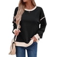 thumbnail image 2 of Sudadera Informal de Larga para Mujer, Cuello Redondo, Holgada, , con Ribete en Contraste. Negro M, 2 of 9