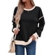 thumbnail image 2 of Sudadera Informal de Larga para Mujer, Cuello Redondo, Holgada, , con Ribete en Contraste. Negro M, 2 of 9