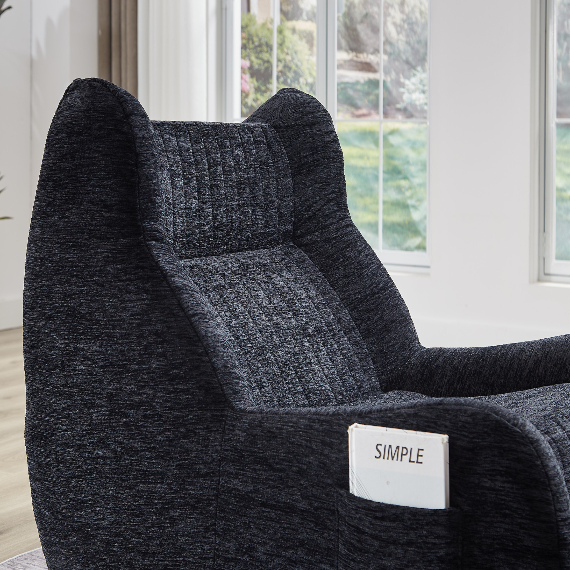 Noble House Oversized Bean Bag Chair with Armrests, Comfy Lazy Floor Accent Sofa for Living Room & Bedroom, Black