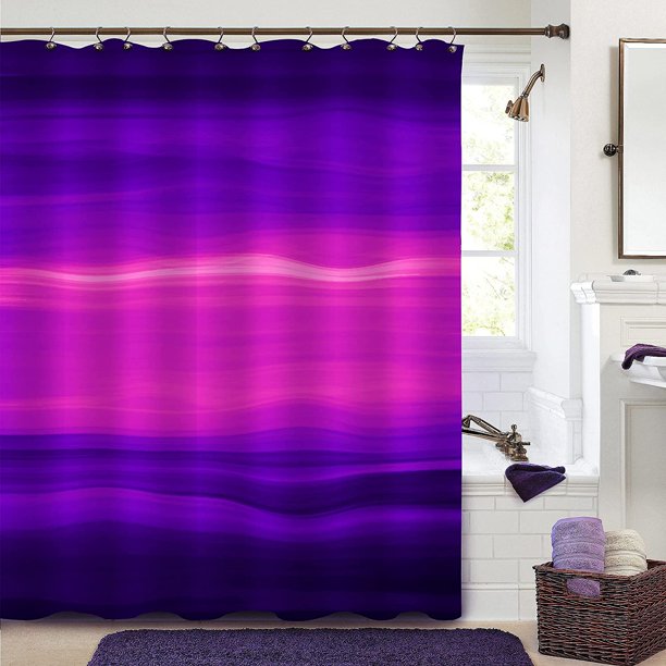 Purple Ombre Shower Curtain Set, Dark Purple Standard Shower Curtain, Abstract Ocean Neon Shower