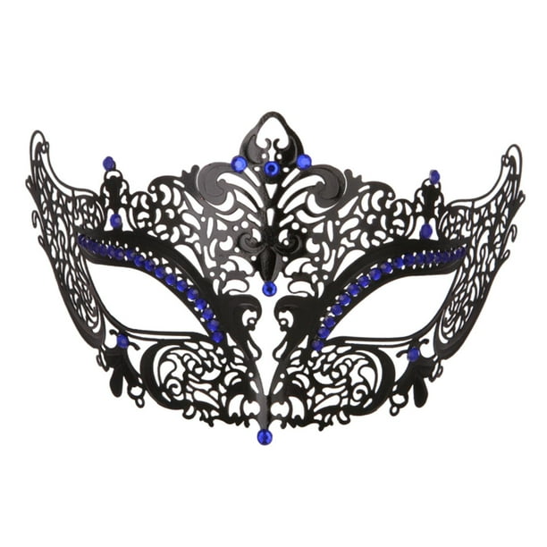 Máscara de mascarada con accesorios, máscara para ojos con diamantes de imitación, máscara de graduación, cubierta facial de media cara azul