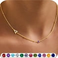 thumbnail image 3 of Easter Basket Stuffers for Teens - Sideways Initial Birthstone Necklaces for Women Teen  14K-Gold-Plated Dainty Initial Necklaces for Women Birthstone Necklace Jewelry Easter Gifts, 3 of 19