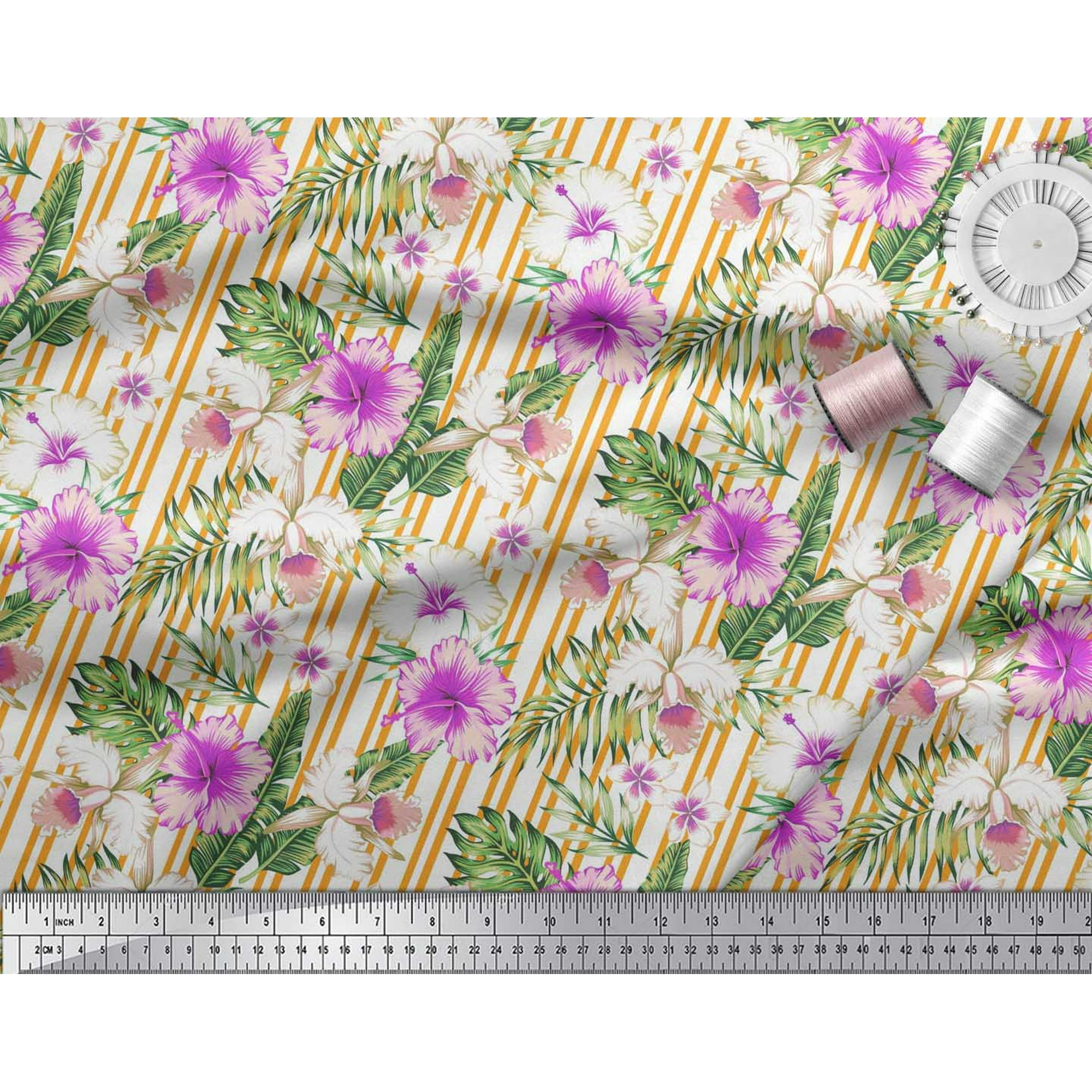 Soimoi Tissu En Coton Jaune Canard, Feuilles Et Renoncules