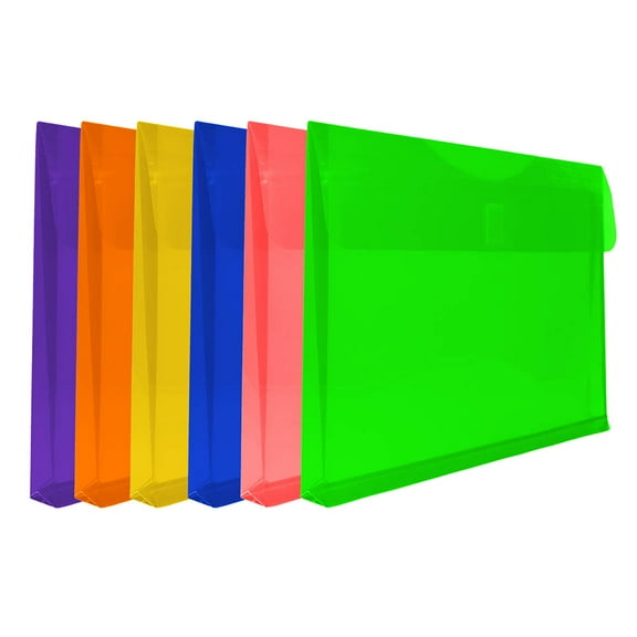 JAM Paper Plastic Expansion Envelopes w/ Hook & Loop, 9 3/4x 3, Assorted Colors, 12 per Pack