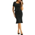 thumbnail image 2 of Conjunto de blusa peplum y falda INSPIRE CHIC para atuendo de negocios de mujer, top de cuello cuadrado, manga corta, falda ajustada de cola de pez, XL, negro, 2 of 6