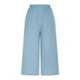thumbnail image 4 of CheerKidz Women's 7/8 Quarter Length Pants Solid Color Stretch Waist with Drawstring and Button Detail Casual Office Capris with Pocket(Sky Blue,S), 4 of 9