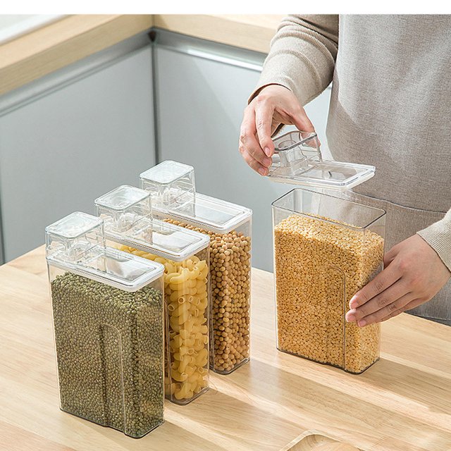 IFANLANDOR 1Pack Transparent Cereals Storage Jar Square Kitchen Container for Household Users