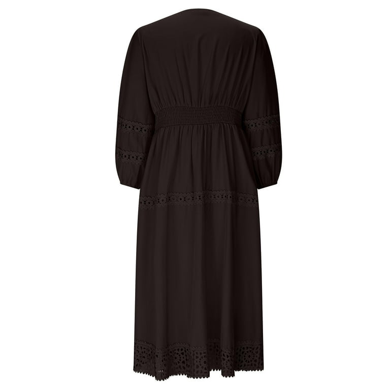 Kaemgyyd Women's Fall Dresses Long Sleeve V Neck Cute Lace Midi Dress  Fashion Cocktail Wedding Guest Ruffle Flowy Dresses - Walmart.com