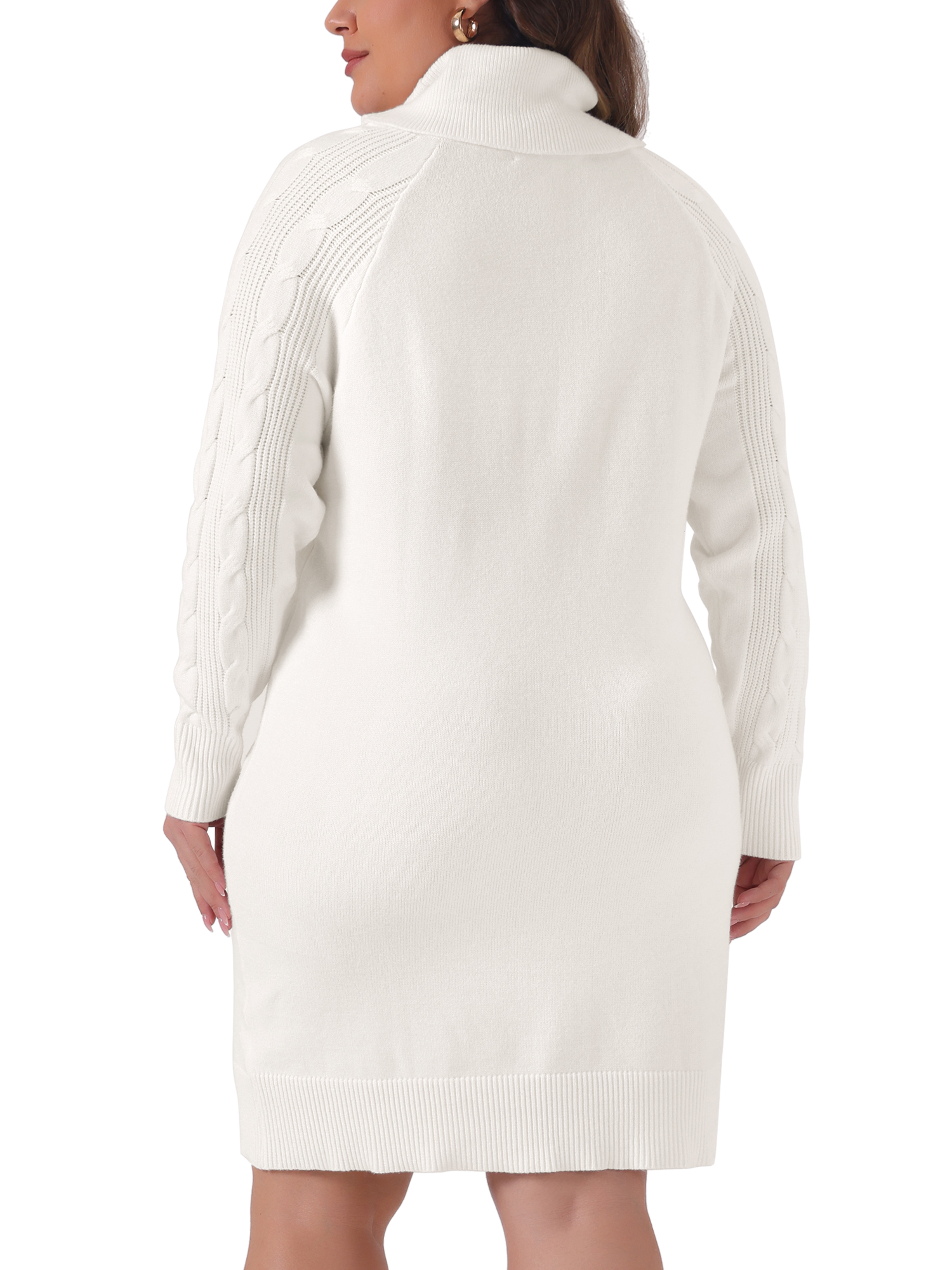 DARING DIVA Plus Size Long Sleeve Turtleneck Warm Pullover Mini Dress 4X White