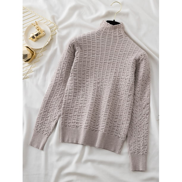 Suéter elegante de cuello alto para mujer, Jersey suave de punto, Top acanalado, informal, sólido, de manga larga, Otoño e Invierno