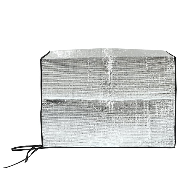 GAXIRE Cubierta de película de aluminio de metal para aire acondicionado, protección solar para exteriores, color plateado, 84 x 59 x 32 cm