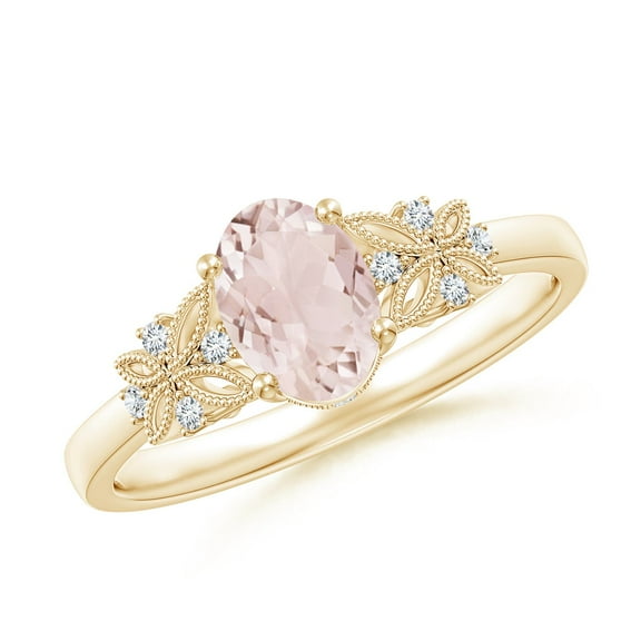 ANGARA Natural Vintage Style Oval Morganite Ring with Diamonds in 14K Yellow Gold for Women | Birthday, Anniversary, Jewelry Gift for Women | Natural Morganite Ring
