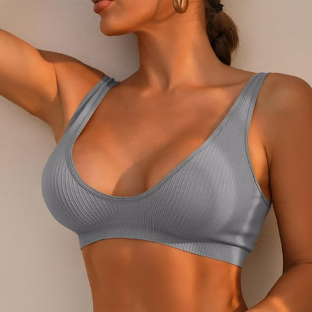 Mrasaso Under 10! Tube Tops Women Polyeste Bra Fashion Women s Solid Color Wireless V-Neck Monolayer Thin and Light Daily Bra(1pc Underwear) Gray|XL