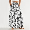 thumbnail image 2 of Women Casual High Waist Wide Leg Pants Summer Floral Solid Long Palazzo Pants Lounge Beach Trousers with Pocket, 2 of 7