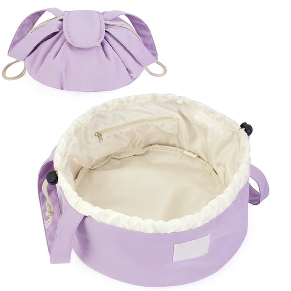 Bolsa de maquillaje Narwey Barrel con cordón, tamaño grande, color morado, para mujer