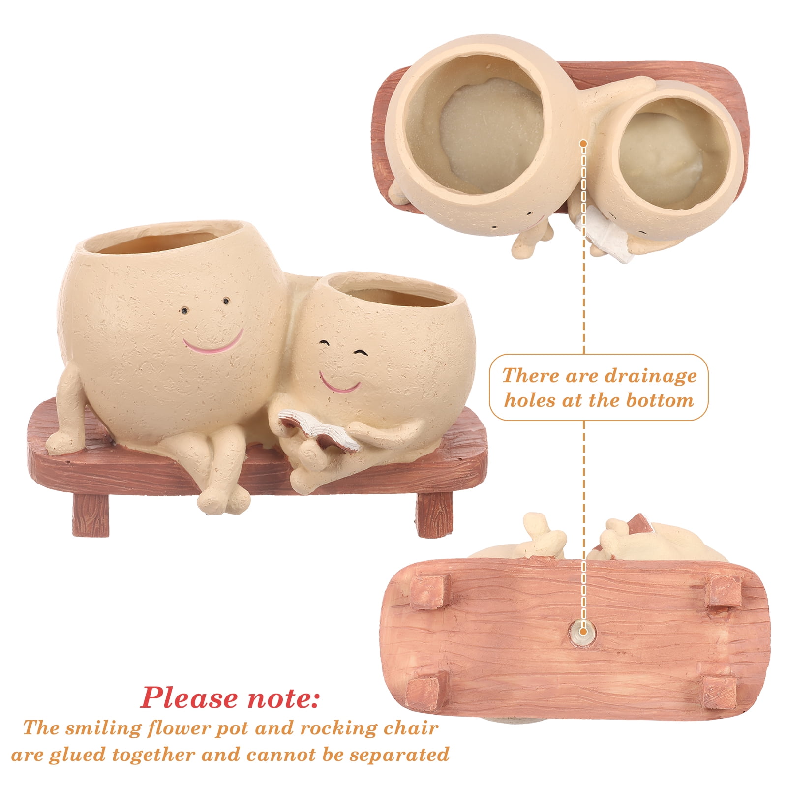 Rocking Chair Smiley Face Planter Cute Plant Pots for Indoor Outdoor Plants Succulent Pots with Drainage Hole Unique Funny Flower Pot for Succulents Plant Gifts