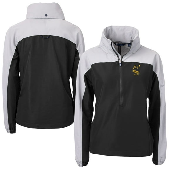 Women's Cutter & Buck Black Pittsburgh Steelers Charter Eco Recycled Half-Zip Hooded Anorak Jacket