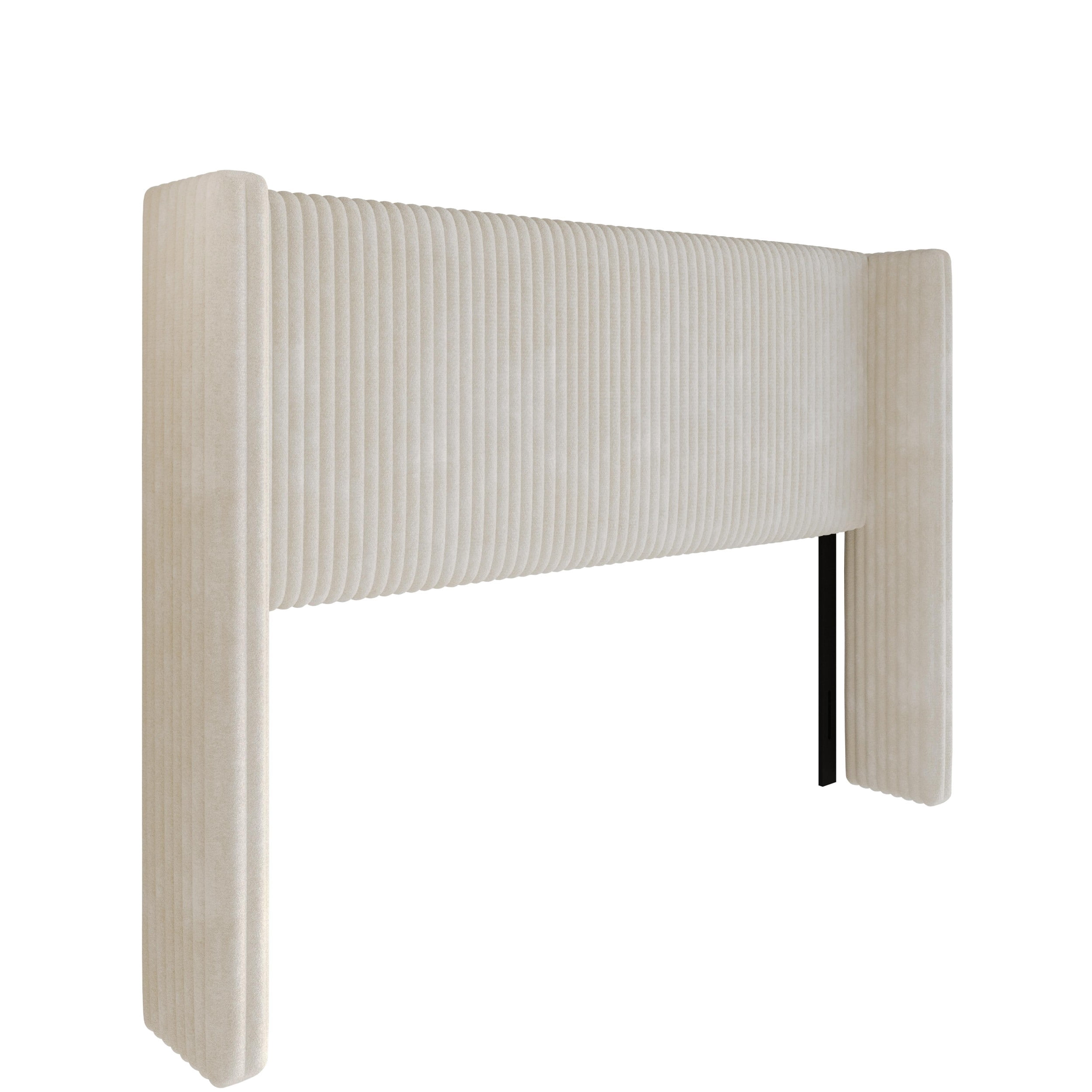 Home Design Lenox Full Upholstered Wingback Headboard, Soft Corduroy, Light Beige, Easy to Assemble