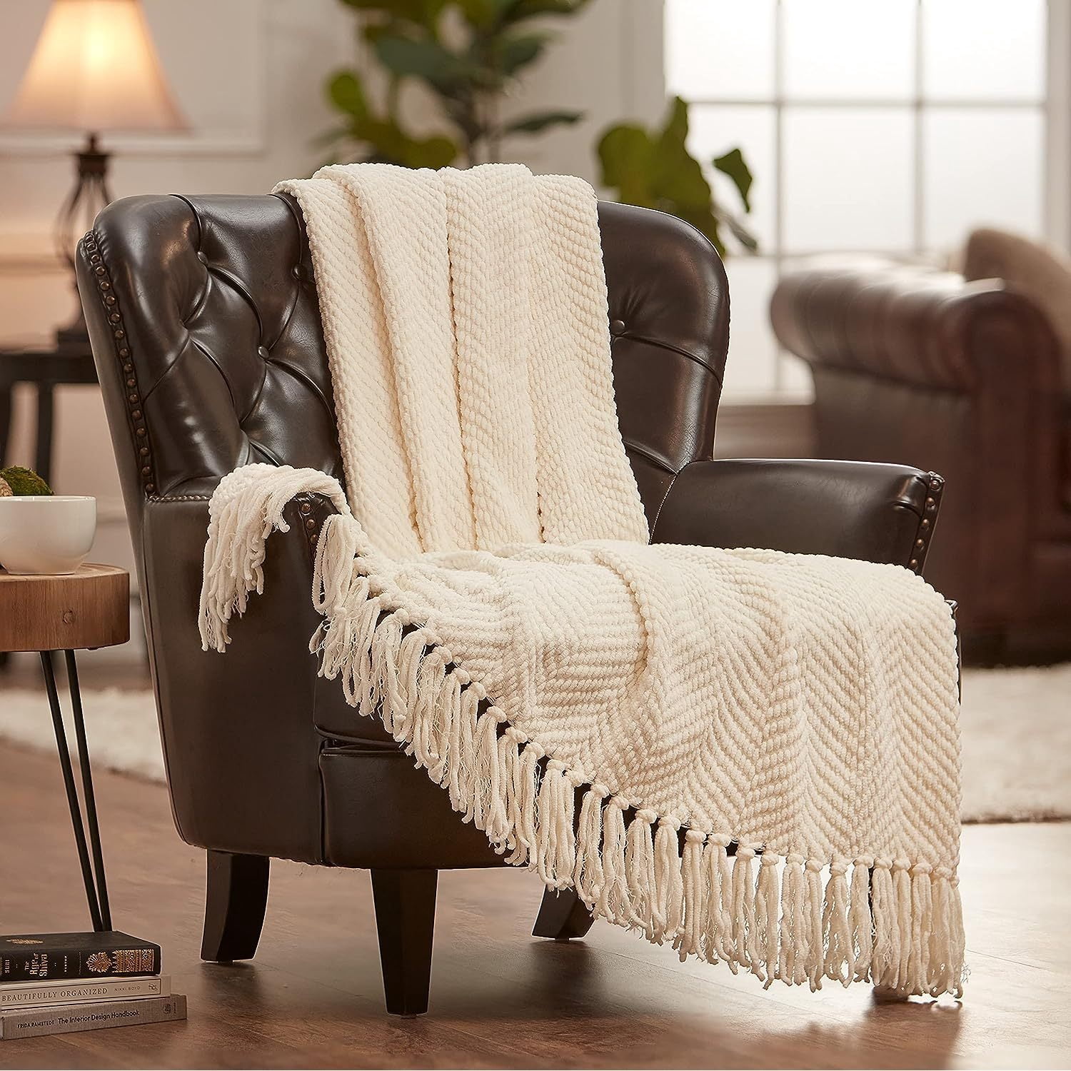 LOMAO Textured Knitted Throw Blanket – Cozy Caramel Rust Home Decor