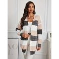 thumbnail image 4 of Large Size Women's Casual Cardigan Sweater Color Block Ribbed Knit Long Sleeve Cardigan, 4 of 6