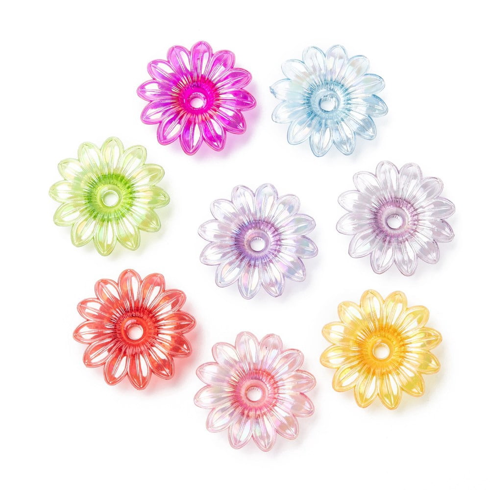 500 g Transparent Acrylic Beads AB color Flower Mixed color 34x34x9mm Hole: 4mm 260pcs/500g