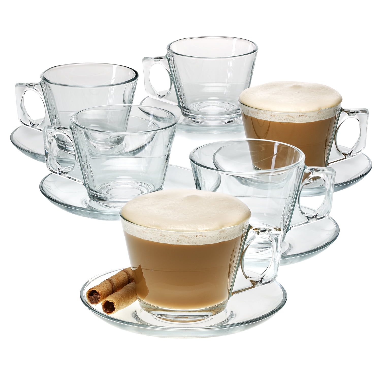 Volarium Tea Cups and Saucers Sets, 6PCs Clear Glass Coffee  Mugs and 6PCs Glass Saucers, Ideal 6.5 Ounce Size for Cappuccino, Specialty  Coffee Drinks, Latte, Cafe Mocha and Tea: Cup