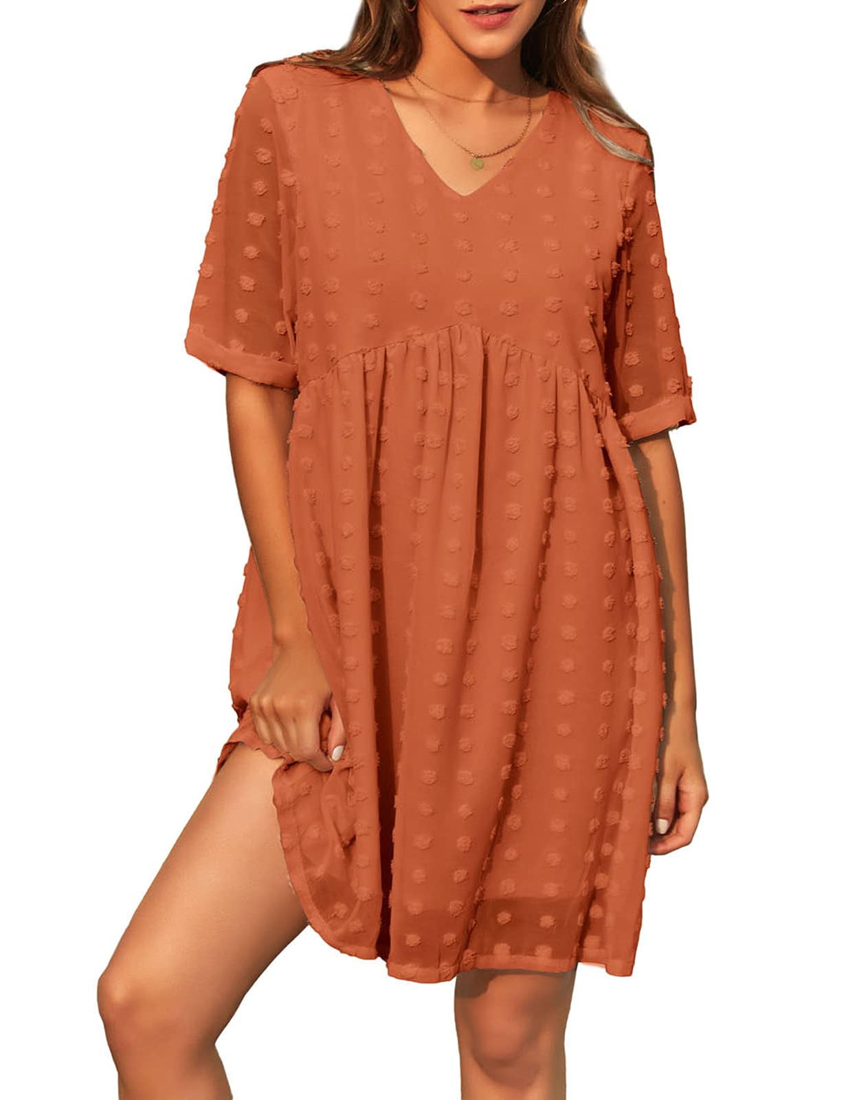 grace karin dresses short Yuxingfu Grace Karin Dresses for Women Mini V-Neck Plus Size Womens Dress Short Sleeve Classic Bohemian Style Casual Summer Pink S, Women's, Size: