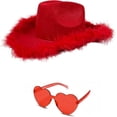 thumbnail image 1 of Accesory Set 4E's Novelty, sombrero de vaquero rojo con plumas y gafas de sol, 1 of 7