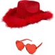 thumbnail image 1 of Accesory Set 4E's Novelty, sombrero de vaquero rojo con plumas y gafas de sol, 1 of 7