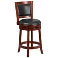 thumbnail image 1 of 26'' High Dark Cherry Wood Counter Height Stool with Open Panel Back and Walnut Leather Swivel Seat, 1 of 7