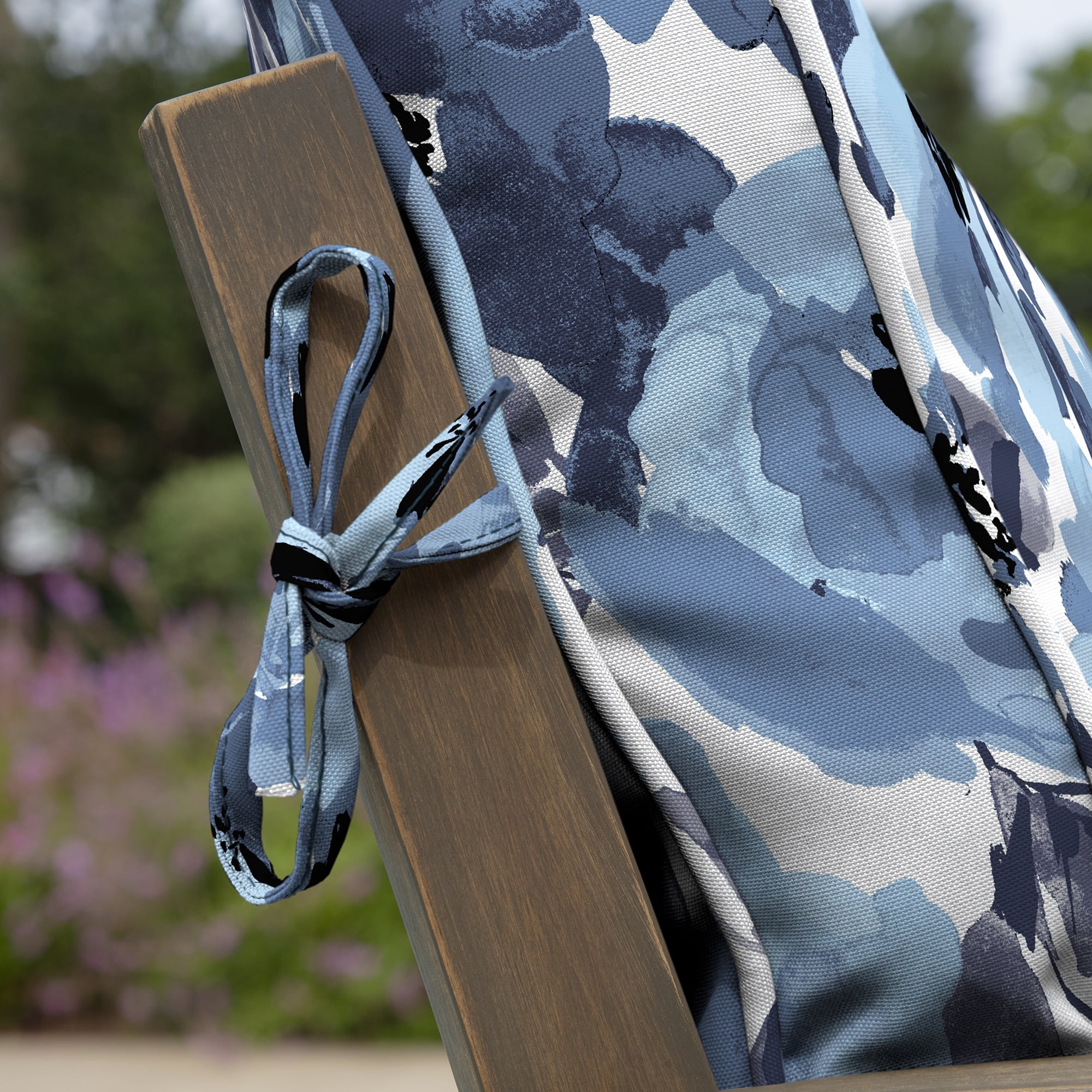 ARDEN Outdoor Plush Modern Tufted Blowfill Dining Chair Cushion, 21 x 40, Water Repellent, Fade Resistant, Tufted Cushion for Dining and Bistro Chairs, Blue Garden Floral