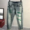 thumbnail image 1 of Pantalones vaqueros masculinos con agujeros, pantalones vaqueros para hombre, pantalones tie dye, estampados, cónicos, rotos, rasgados, con tachuelas, regulares, elegantes, tendencia 2024, tallas Xs, 1 of 4