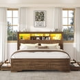 thumbnail image 4 of ANPOO Farmhouse King Size Bed Frame with 51" Tall Headboard & 4 Drawers, King Bed Frame and Headboard with LED Lights & Charging Ports, No Box Spring Needed, Wooden, Rustic Brown, 4 of 12