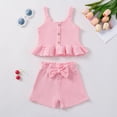 thumbnail image 2 of Girls Summer Outfits 2Pcs Kids Clothes Girls Tie Knot Front Tops T-Shirts and Casual Short Sets 5-12Y Girls Summer Set 1-4 Years,2-3 Years, 2 of 6