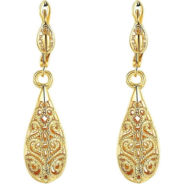 Pendientes colgantes de lágrima con diseño hueco en oro de 18 quilates, oro rosa y oro blanco.