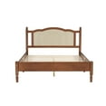 thumbnail image 3 of Queen Size Wooden Platform Bed with Rattan Headboard - Walnut, Vintage Bed Frame, 80"x62.8", Wooden Slat Support, Minimalist Bedroom Furniture, 3 of 14