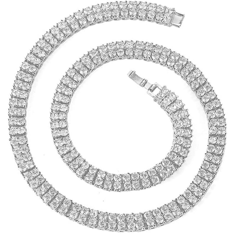 HH Bling Empire Iced Out Chains for Men Gold or Silver Diamond Tennis Necklaces Mens Hip Hop Baguette Tennis Chains 16 30 Inches 2 Row Gold 24