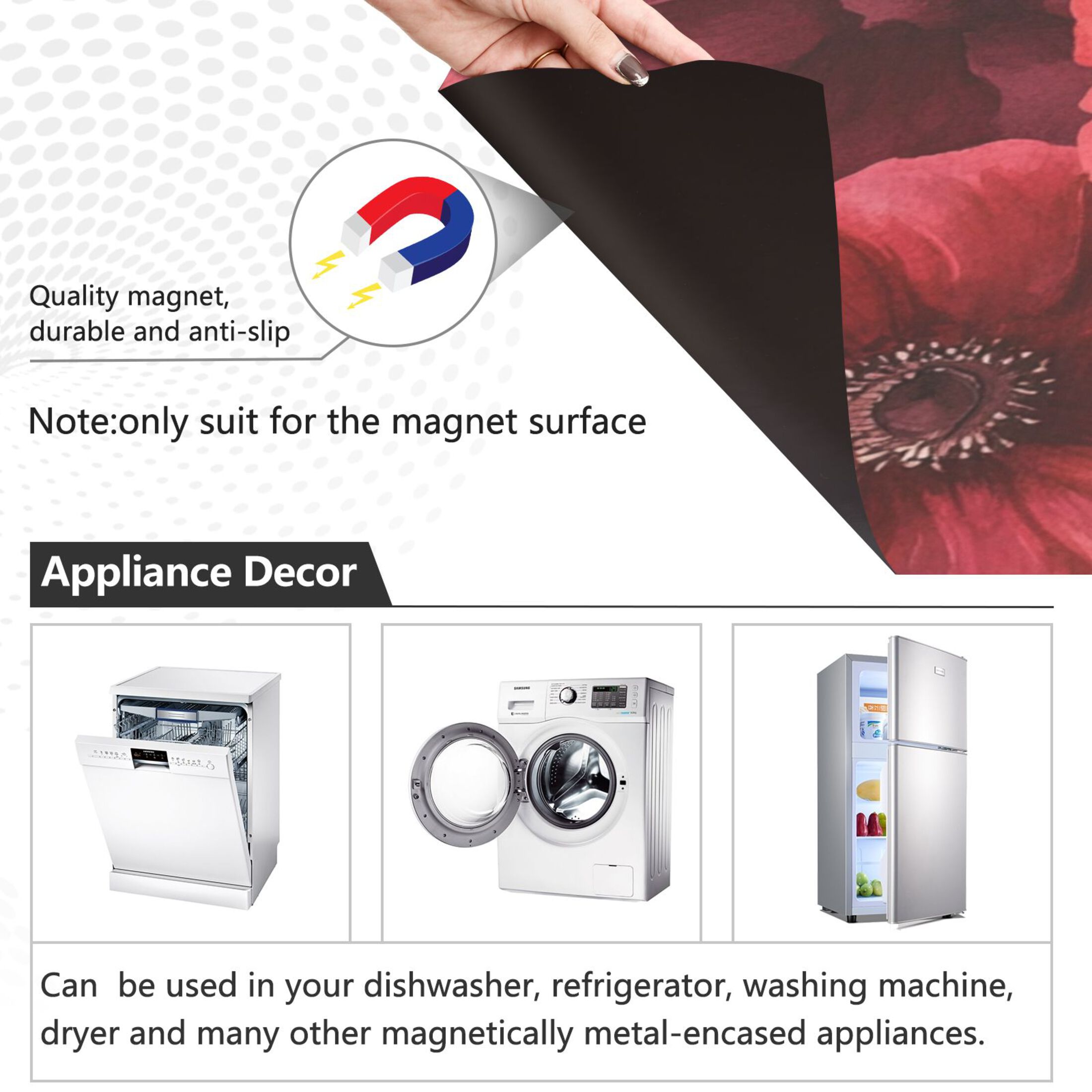 Dishwasher Magnetic Sticker 23x26 Inch Refrigerator Magnetic Sticker Washing Machine Magnetic Sticker Kitchen Panel Magnetic Sticker Home Decor Vibrant Red Flowers