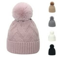 thumbnail image 2 of Xfvqtps Womens Beanie Knit Crochet Fuzzy Pompom Solid Color Cuffed Stretch Windproof Coldproof Warm Outdoor Versatile Thickened Soft Fall Winter Skull Cap Gray, 2 of 3