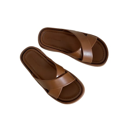 

Tenmix Womens Platform Sandals Non-slip Slide Sandal Slip On Slides Cross Strap Summer Slippers Ladies Thick Sole Soft Shoes Dark Brown 4.5