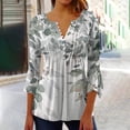 thumbnail image 2 of Meichang Chemisiers Boutonnés pour Femmes 2024 Tunique Plissée Manches 3/4 Évasées Chemise Décontractée à Imprimé Floral Blouse Évasée Douce Extensible Fendue Col en V T-Shirts Haut pour les Vacances, 2 of 5
