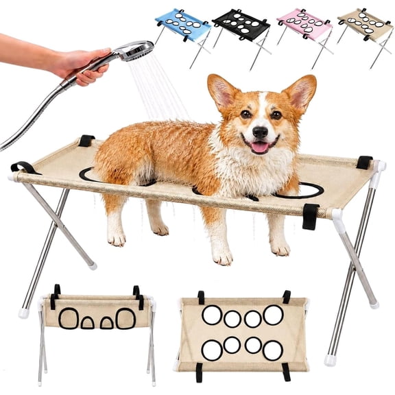 Pet Grooming Hammock with Foldable Metal Stand, Breathable Mesh Bathing Restraint Stand for Nail Clipping, Hair Trimming, for Small Dogs, Puppies, Cats