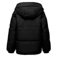 thumbnail image 5 of Crunowin Women Puffer Coat, Solid Color Long Sleeve Cotton Padded Hooded Pocket Winter Parka Coat Black L, 5 of 6