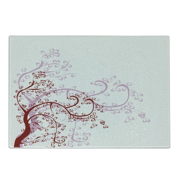 Japanese Cutting Board, Spiral Fashioned Swirling Genus Magnolia Foliage Enclosed Leaf Whorls Motif, Decorative Tempered Glass Cutting and Serving Board, Small Size, Red White, by Ambesonne