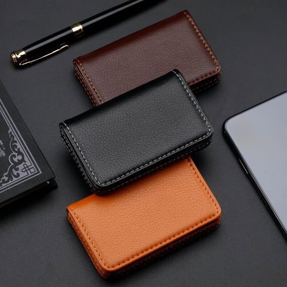 Portatarjetas magnéticas para hombres y mujeres - Funda de cartera de cuero fina con cierre seguro para bolsillos, identificación y tarjetas de crédito