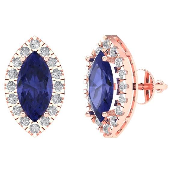 3.8 ct Screw-Back Stud Earrings for Women | 12X6mm Marquise Cut Simulated Tanzanite | 14K Rose Gold